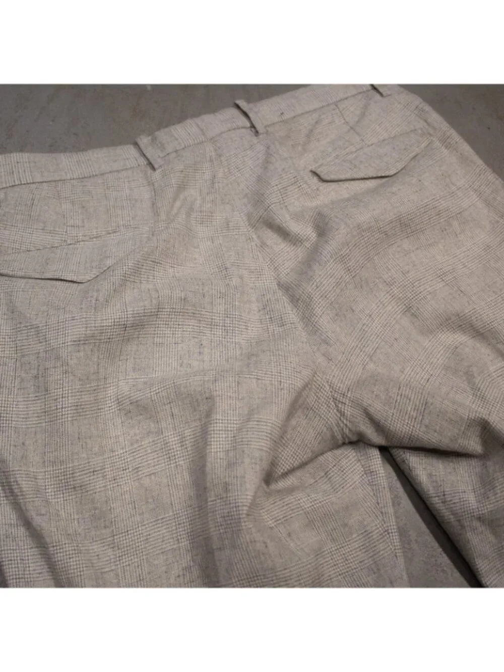 HITL Dress Pants Pleated Sondrio Italy Stretch Cotton Slim Check Cream 34x31
